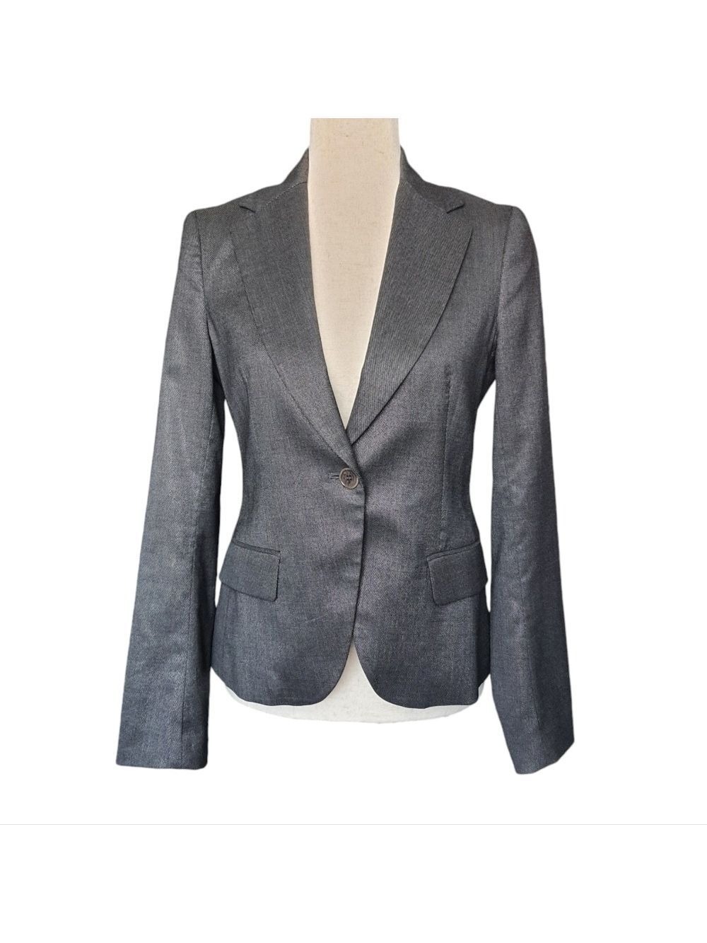 Theory Metallic Jacquard Blazer Womens Size 4 Dark Gray Silver Single Button